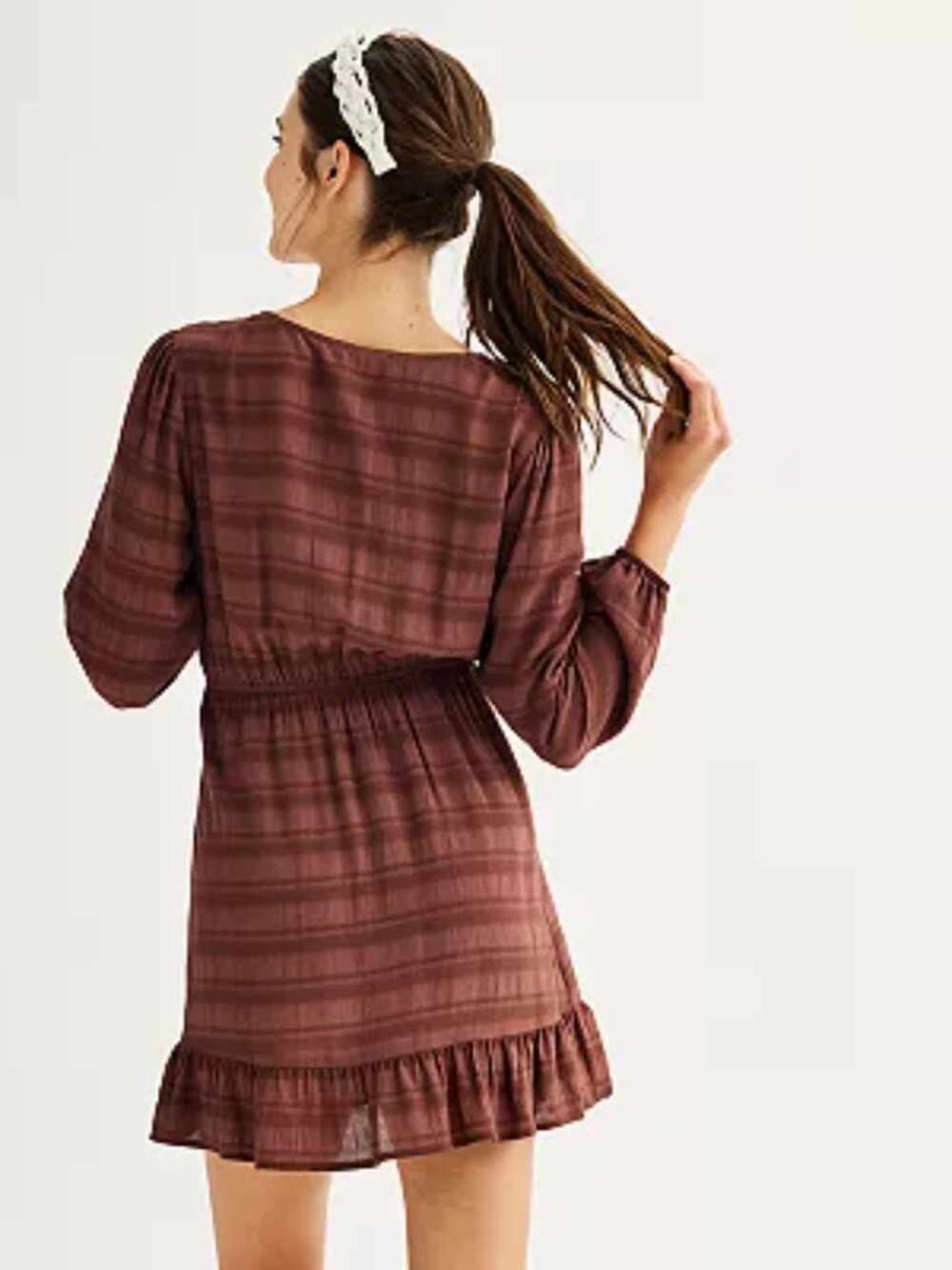Lily Rose Brown Long Sleeve Ruffle Dress Size Medium NWT - Picture 3 of 8